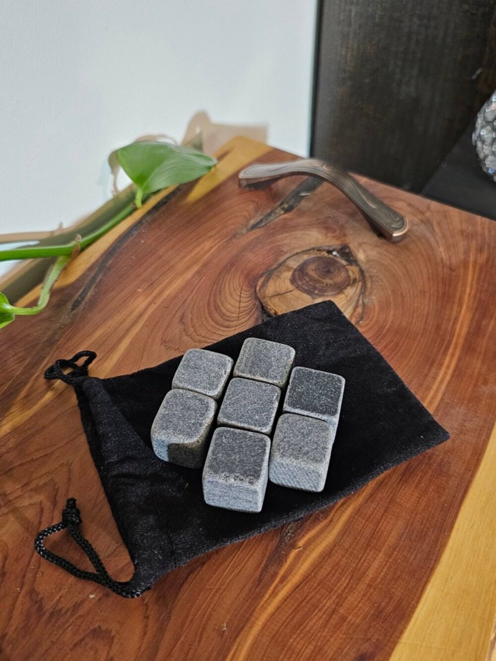 Set of 9 Whiskey Stones with Black Drawstring Pouch